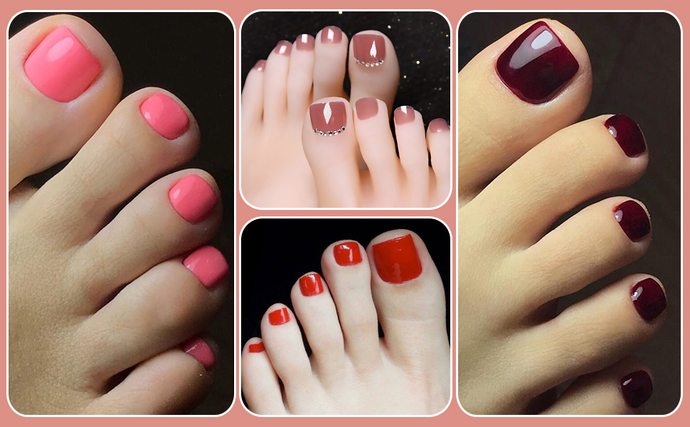 burgundy pink press on toenails fake toe nail tips acrylic toe press on toes nails
