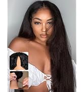 Sunber EasiContour Yaki Straight V Part Human Hair Glueless Wigs with Drawstring No Leave Out No ...