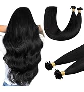 DOORES U Tips Hair Extensions Human Hair, 20 Inch 50g/50s, Jet Black Keratin Hair Extensions Natu...