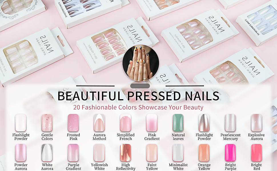 Square Fake Nails Matte Press on Nails with Glitter Pearl Medium Pink False Nails with Sequin 