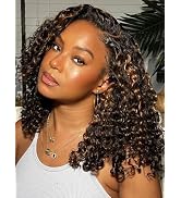 Julia Hair Highlight V Part Curly Wigs with Drawstring Balayage Brown Clip-In Half Wigs EasiConto...