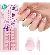Beetles X Press Plus French Tip Nails | Petal French | Pink Ultra-Short Almond French Tip Press O...