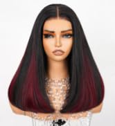 Arabella Hair 5x6 Glueless Wigs Human Hair and 4 Pcs 1B/99J Clip in Hair Extensions Pre Plucked P...