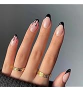 Halloween Press on Nails Short Almond French Fake Nails Black Blood Nail Tip False Nails with Des...
