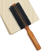 100% Boar Bristle Round Brush for Hair Styling - Adds Volume During Blow-Drying, Enhances Shine A...