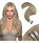Moresoo Itip Human Hair Extensions Light Brown with Platinum Blonde Highlight I Tip Hair Extensio...