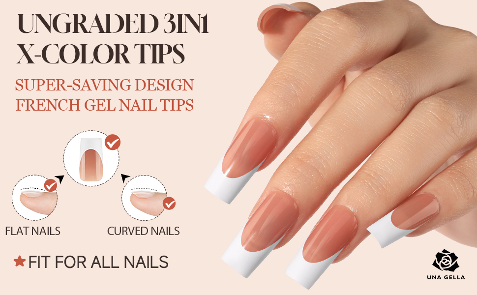 UNA GELLA Long Square French Tips Press On Nails Brown French Gel Nail Tips French Tip Nails