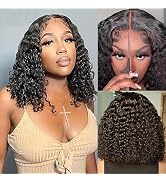 ISEE Hair Wear and Go Glueless Wigs Bob Wigs Human Hair Pre Plucked Water Wave Lace Front Wigs Hu...
