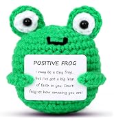 JULEASEL Mini Funny Positive Frog Emotional Crochet Animals Knitted Doll with Positive Card for C...