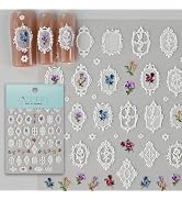CESTSIREN Lace Floral Nail Art Stickers, Nail Decals, Self-Adhesive, Nail Accessories & Supplies,...
