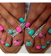 BABALAL Summer Beach Press on Nails and Toenails Matching Set Short Square Fake Toe Nails Coconut...