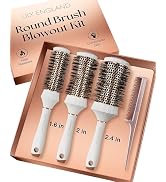 Lily England Round Hair Brush Set, 4 Piece Professional Blow Dry Kit with 3 Round Brushes and Com...