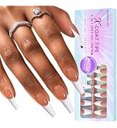 btartboxnails French Tip Gel Nails, 320pcs Brown XL Long Coffin French Gel Nail Tips, French Tip ...