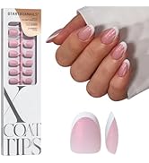 BTArtboxnails XCOATTIPS French Tip Press On Nails - Pink Glitter Base Short Oval Press On Nails, ...