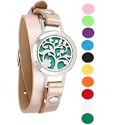 Rose Gold Aromatherapy Essential Oil Diffuser Bracelet,Tree of Life Pattern Stainless Steel Locke...