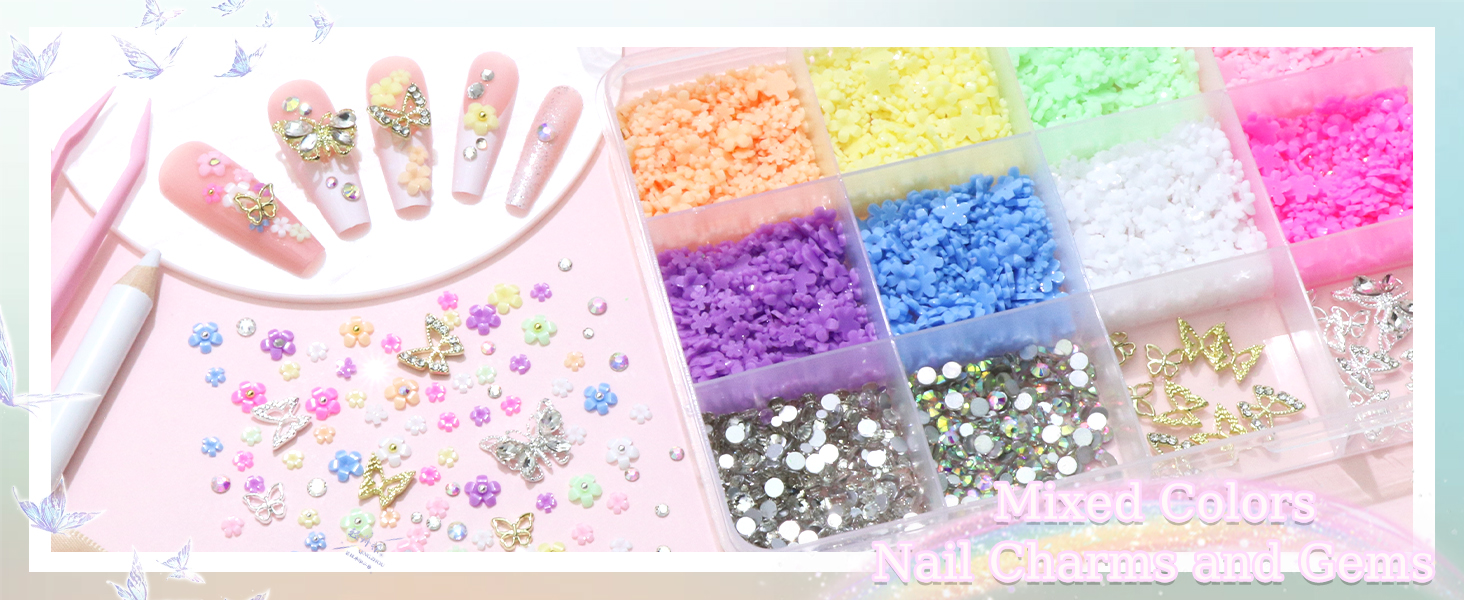 Mixed Color Flower Butterfly Charms Set