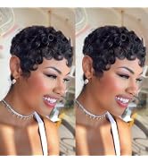 PurpleSexy Chic Elegent Pixie Cut Wigs Human Hair Short Layered Pixie Cut Human Hair Wigs For Bla...