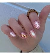 MERVF Press on Nails Short Oval Fake Nails Gold Y2K Glue ons Acrylic Nail Animal Print Crocodile ...