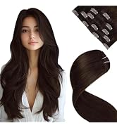 LaaVoo Human Hair Clip in Extensions Darkest Brown Real Human Hair Extensions Clip ins 14 Inch Da...