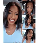 KLAIYI Yaki Straight Bob Wig Bye Bye Knots Glueless Pre Everything 13x4 Lace Frontal Wigs Human H...