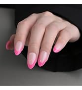 French Nude Pink Press On Nails Short, Almond Fake Nails with Rose Red French Tips Design, Glossy...