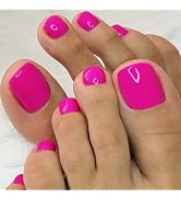 Artquee Hot Pink Fake Toenails Glossy Press on Toe Nails Short Square Shaped Toenail Cute Artific...