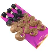 Body Wave Synthetic Hair Weave 3 Hair Bundles Deals 16 18 20 Inches Ombre Color T1/27 Black to Go...