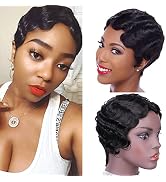 ZHENLISI Short Mommy Pixie Cut Human Hair Wigs Brazilian Human Hair Wig for Black Women Color Bla...