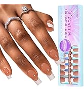 btartboxnails XCOATTIPS French Tip Nails, 300pcs Brown Long Square French Tip Gel Nails, French T...