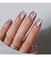 BTArtbox Press On Nails Short - Chrome Cat Eye Square Press On Nails with Glue for Women, Opaque ...