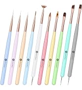 KINGMAS Nail Art Brushes, 10Pcs Nail Gel Polish Painting Brush Drawing Pen, Nail Liner Brush and ...