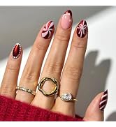 Christmas Press on Nails Medium Almond Fake Nails with Designs Xmas Hats Stick on Nail Swirl Acry...