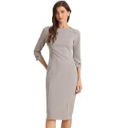 Allegra K Women's Elegant Boat Neck 3/4 Sleeves 2025 Wear to Work Midi Split Sheath Dress