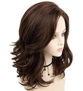 RENERSHOW Brown with Blonde Highlight Natural Wavy Wigs for White Women Mixed Brown Synthetic Wig...
