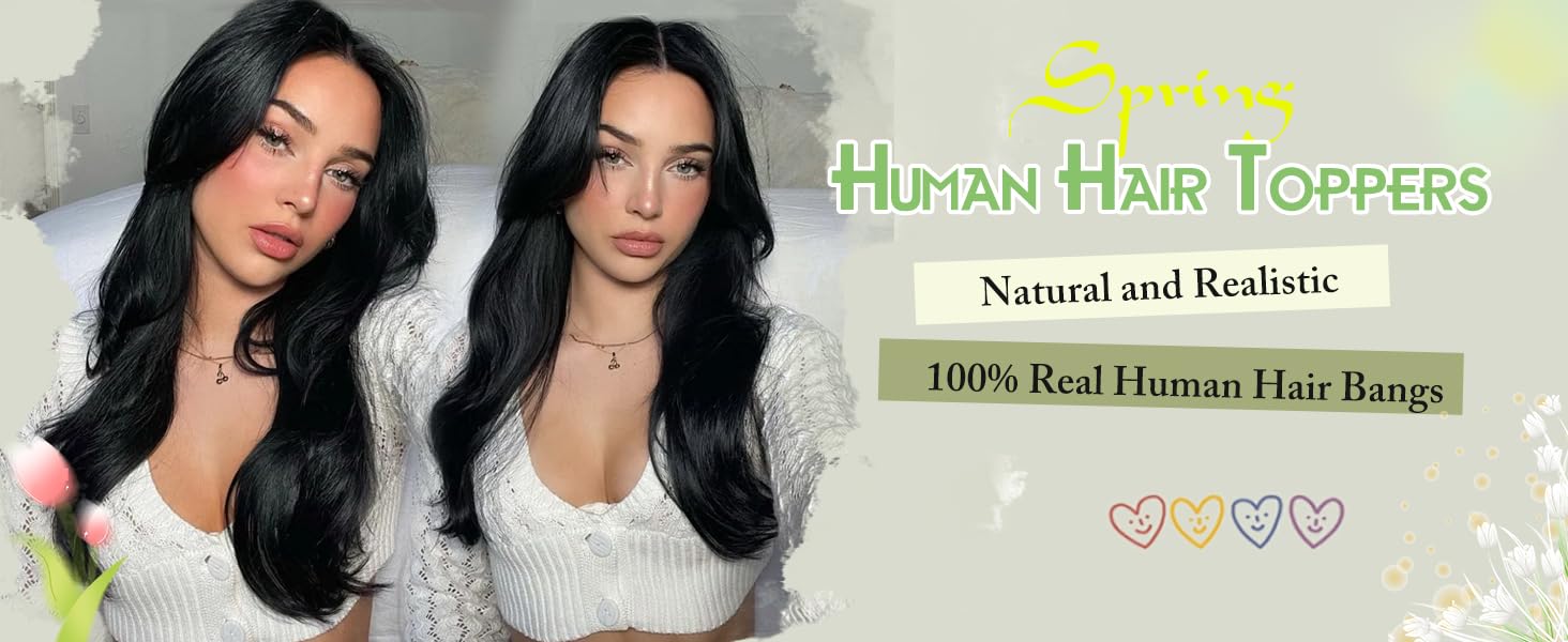 Black Hair Toppers for Women Real Human Hair 3D No Bangs Hair Toppers for Women with Thinning Hair