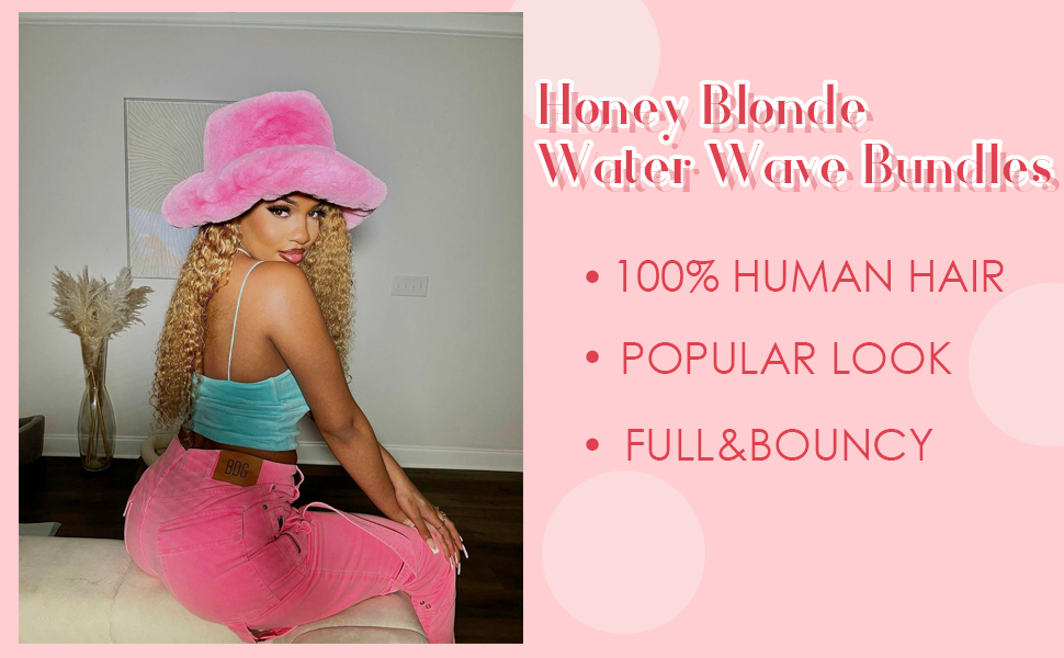 Honey Blonde Water Wave Bundles Human Hair Extension