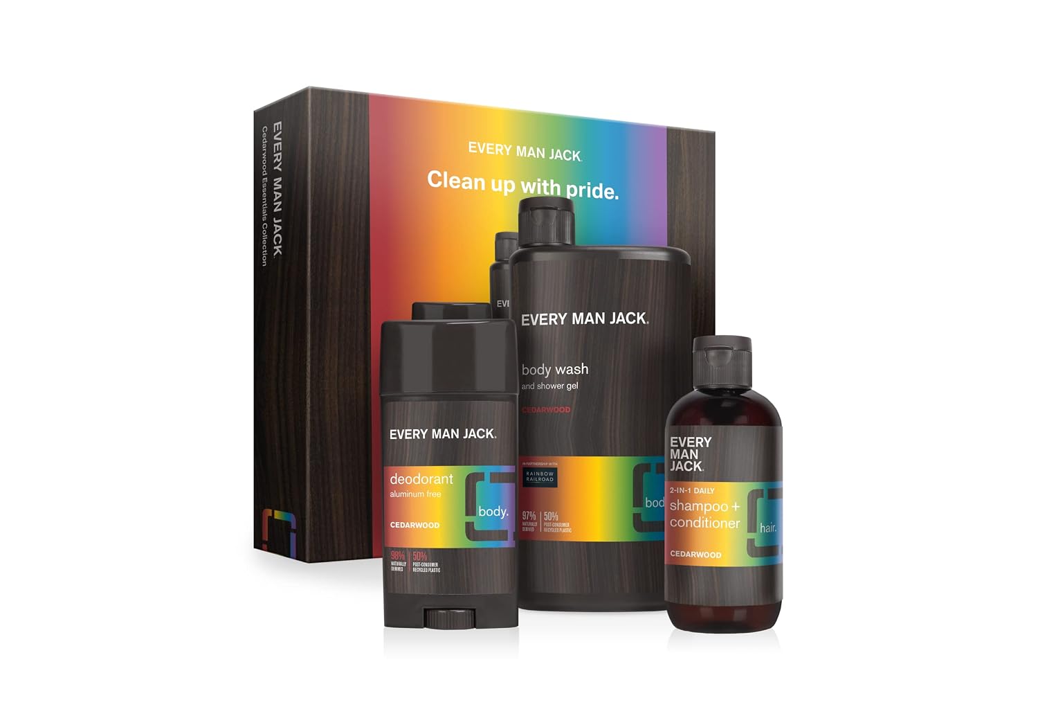 Every Man Jack Pride Essentials Box Three-Piece Grooming Set Clean Ingredients Fresh Scents