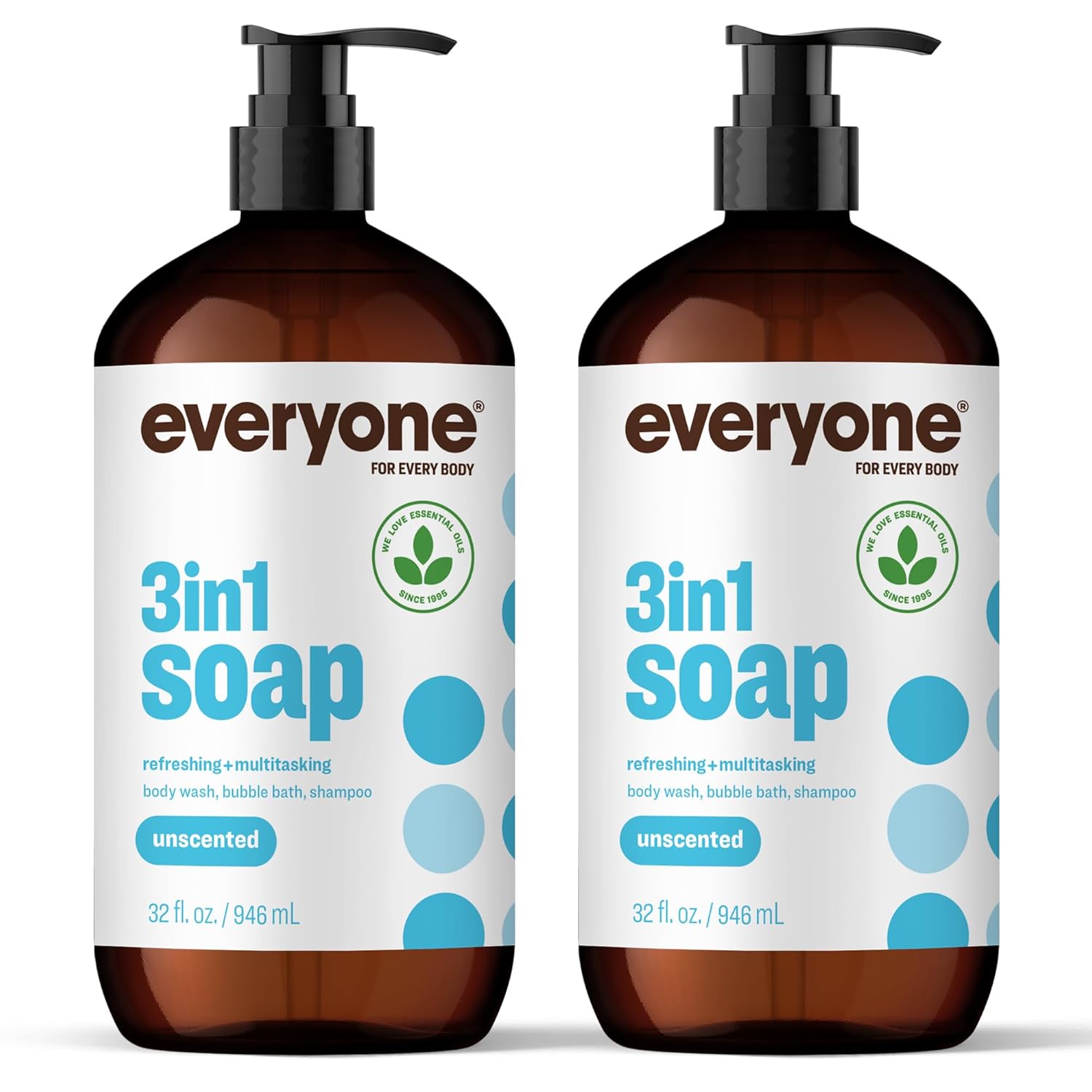 Everyone 3-in-1 Soap, Body Wash, Bubble Bath, Shampoo, 32 Ounce (Pack of 2), Unscented & 3-in-1 Soap, Body Wash, Bubble Bath, Shampoo, 32 Ounce (Pack of 2), Citrus and Mint