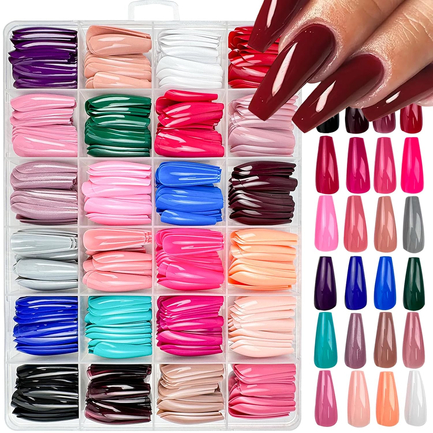 Extra Long Matte Coffin Salon False Nails Fluorescent Green Nails Press on Nails Ballerina Full Cover Acrylic Nails Solid Color Art Fake Nails Tips for Women and Girls(24Pcs)