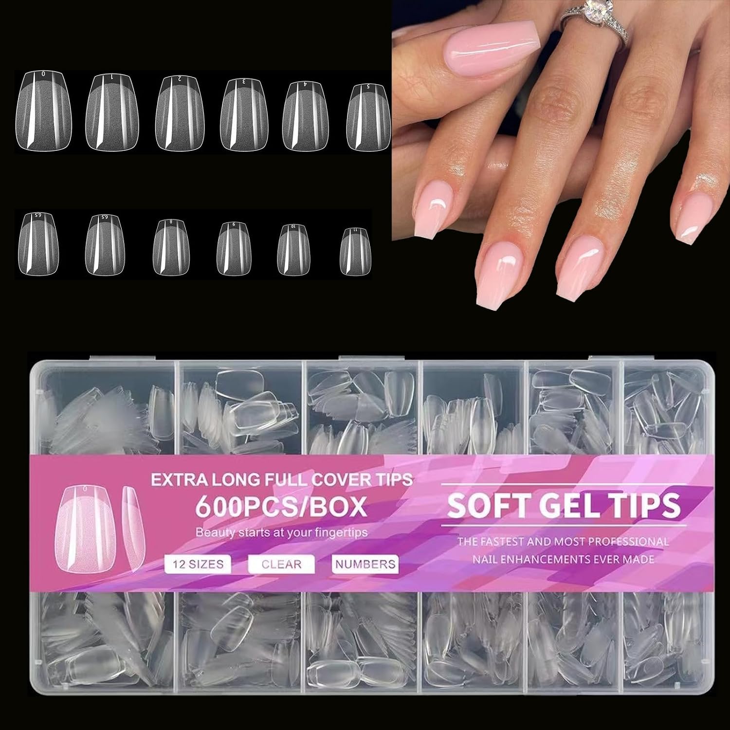 Extra Short Coffin Fake Nail Tips, 600Pcs Full Cover Soft Gel Nail Tips Press on Nails, Half Matte Acrylic Pre-Shaped Nail Tips False Nails for Nail Extension Home Salon Manicure Ideal Gift
