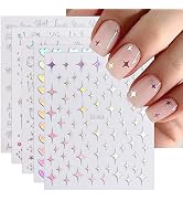 JMEOWIO 12 Sheets Aurora Nail Art Stickers Decals Self-Adhesive Pegatinas Uñas Glitter Holographi...
