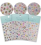CESTSIREN Colorful Floral Nail Art Stickers, Summer Spring Flower Nail Decals, Self-Adhesive, Nai...