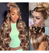 Brofiri 30 Inch Honey Blonde 360 HD Lace Front Wigs Human Hair 4/27 Highlight Glueless Wigs Human...