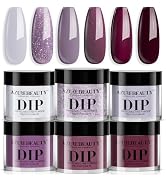 AZUREBEAUTY Dip Powder Nail Set, 6 Colors Fall Winter Purple Rose Red Glitter Natural Dipping Pow...