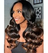 KLAIYI Ombre Brown Body Wave Bundles Human Hair Extensions with Dark Roots 100% Unprocessed Brazi...