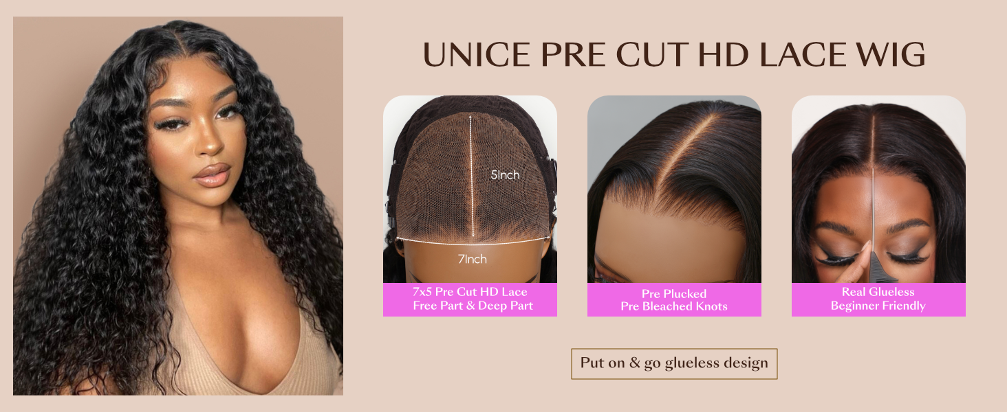 unice wear go bye bye knots water wave pre cut hd lace wigs for women real glueless for beginners