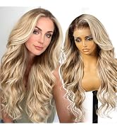 KOME Dirty Blonde Synthetic Lace Front Wig,13×6 Curly Glueless Wigs for Women Daily Use 26IN
