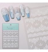 CESTSIREN Large Lace Nail Art Stickers, White Nail Decals, Self-Adhesive, Nail Accessories for Wo...
