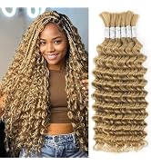Human Braiding Hair for Boho Braids 150g 22 Inch Deep Wave Bulk Human Hair Honey Blonde Brazilian...