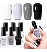 Gellen 4 Colors Black White Gray Nail Polish Set & Base Top Coat, Fall Winter Trendy Winter Black...